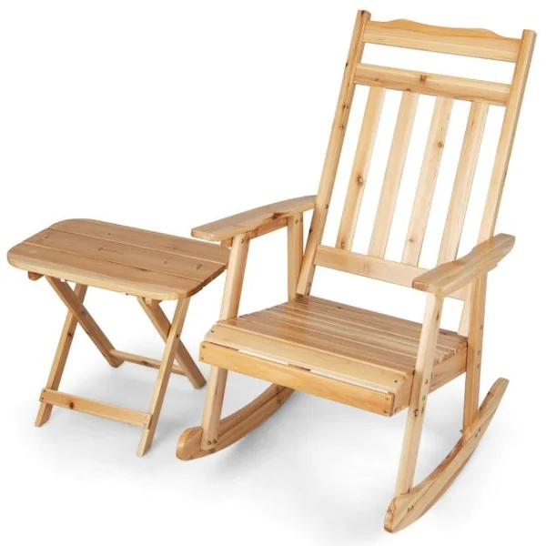 Fauteuil à Bascule en Bois Massif avec Table Pliable Chaise à Bascule Adirondack Étanche avec Accoudoirs pour Terrasse Jardin