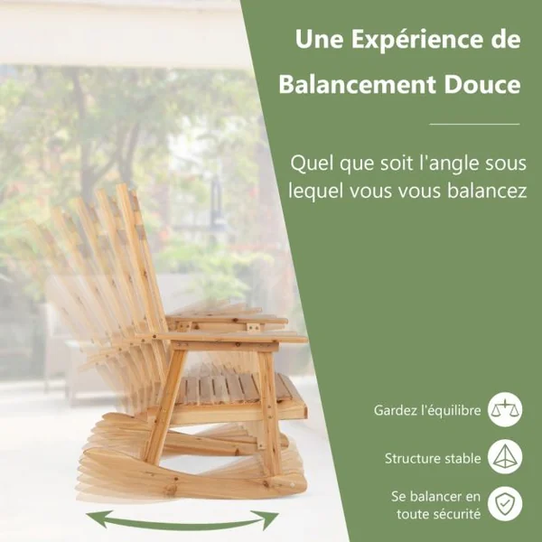 Fauteuil à Bascule en Bois Massif avec Table Pliable Chaise à Bascule Adirondack Étanche avec Accoudoirs pour Terrasse Jardin