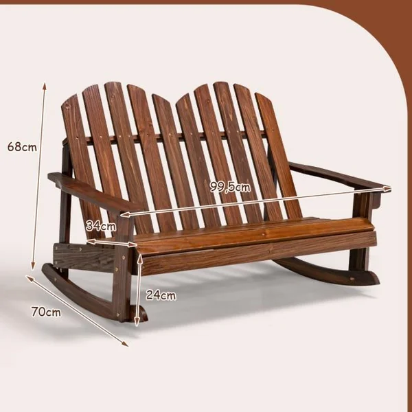 Fauteuil à Bascule Jardin en Bois de Sapin 2 Places pour Enfants de 3 Ans+ avec Inclinaison 30°Charge 100 kg Café