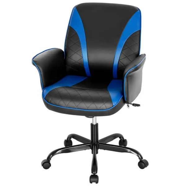 Fauteuil à Bascule Pivotante en Similicuir avec Accoudoir Hauteur Réglable Charge 150kg Bleu
