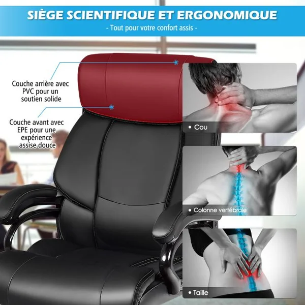 Fauteuil à Bascule Pivotante en Similicuir Ultra Souple Hauteur Réglable Base Robuste Noir Charge 200kg Noir
