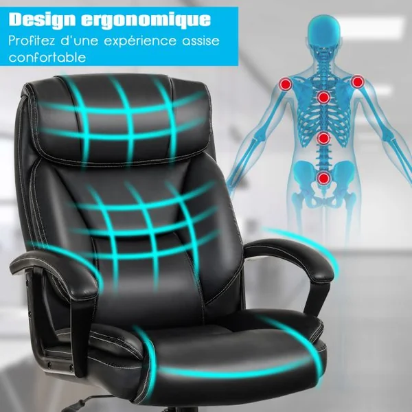 Fauteuil à Bascule Pivotante Ultra Souple en Similicuir Hauteur Réglable Base Robuste Noir Charge 220kg Noir