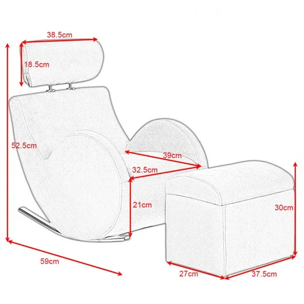 Fauteuil à bascule pour enfant avec accoudoirs et tabouret de rangement, 60 kg max, en bois, Rouge / gris / noir