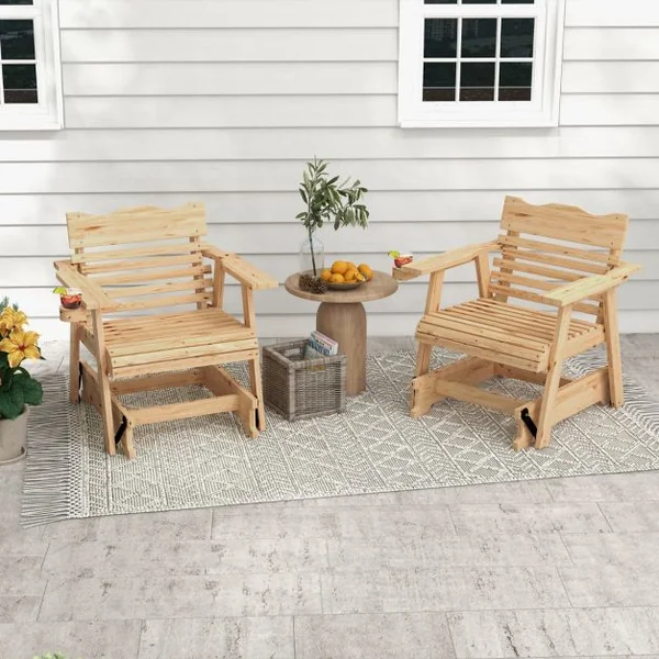 Fauteuil/Chaise à Bascule en Bois de Sapin avec Porte-gobelet Rotatif Accoudoirs Élargis et Siège Incurvé Charge 150kg