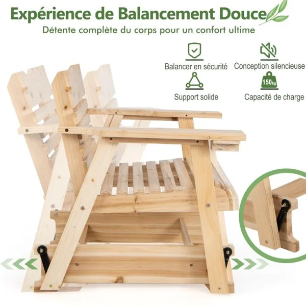 Fauteuil/Chaise à Bascule en Bois de Sapin avec Porte-gobelet Rotatif Accoudoirs Élargis et Siège Incurvé Charge 150kg