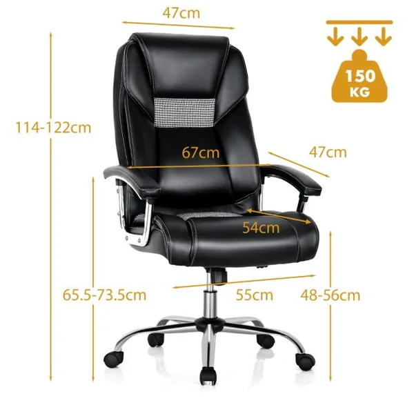 Fauteuilà Bascule Pivotante en Similicuir Ultra Souple Hauteur Réglable Base Galvanisée Robuste Noir
