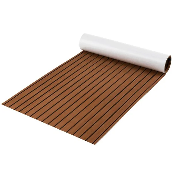 Faux Teck Pont en EVA Mousse de Bateau 240 x 90 CM, ÉPAIS 6 mm Tapis de Sol Marine Auto-Adhésif Antidérapant Brun