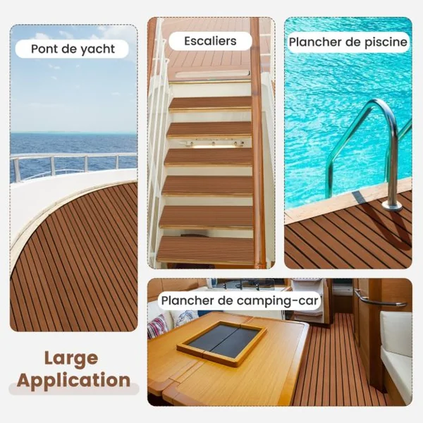 Faux Teck Pont en EVA Mousse de Bateau 240 x 90 CM, ÉPAIS 6 mm Tapis de Sol Marine Auto-Adhésif Antidérapant Brun