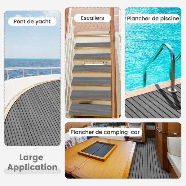 Faux Teck Pont en EVA Mousse de Bateau 240 x 90 CM, ÉPAIS 6 mm Tapis de Sol Marine Auto-Adhésif Antidérapant Gris