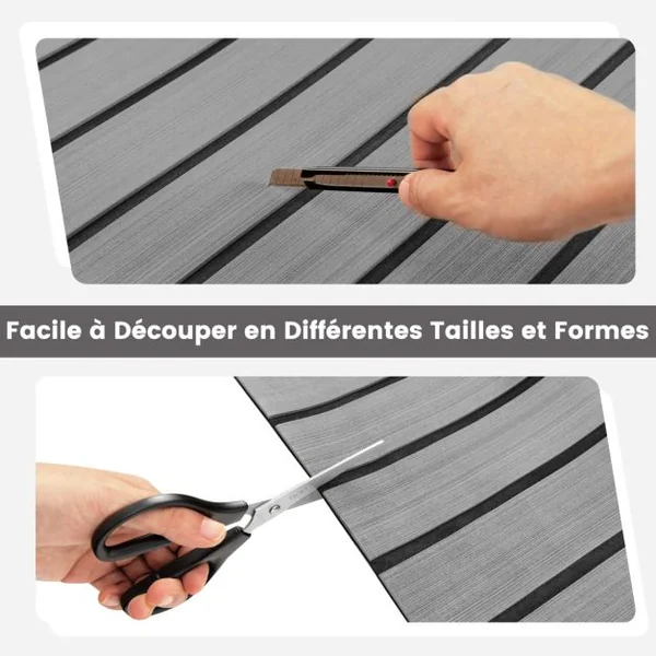 Faux Teck Pont en EVA Mousse de Bateau 240 x 90 CM, ÉPAIS 6 mm Tapis de Sol Marine Auto-Adhésif Antidérapant Gris