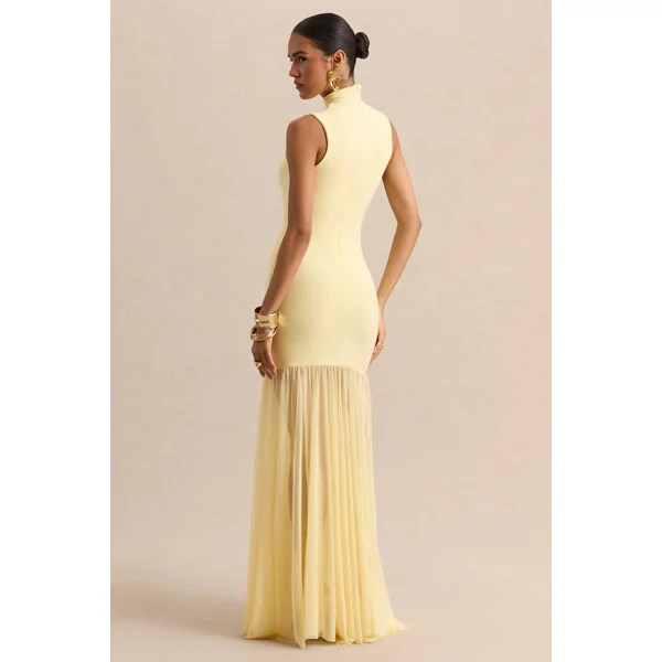 Felina | Robe longue citron à encolure montante avec jupe transparente