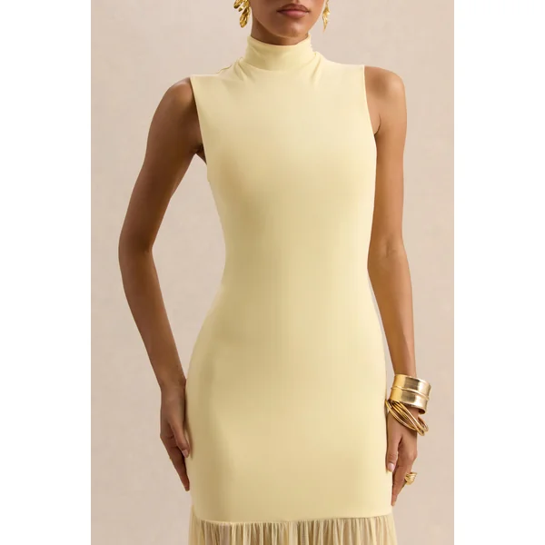 Felina | Robe longue citron à encolure montante avec jupe transparente