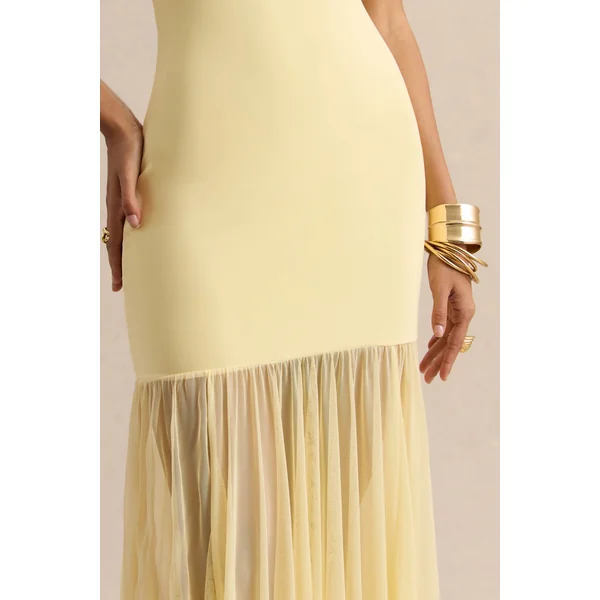 Felina | Robe longue citron à encolure montante avec jupe transparente