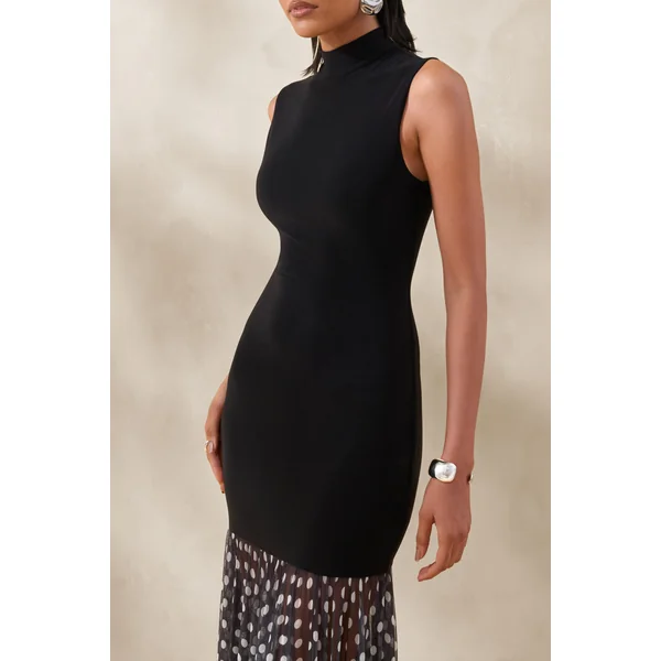 Felina | Robe longue noire à encolure haute avec jupe transparente