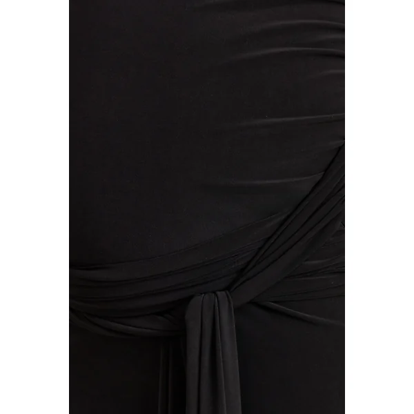 Felise | Robe longue de maternité noire à encolure arrondie avec détails froncés