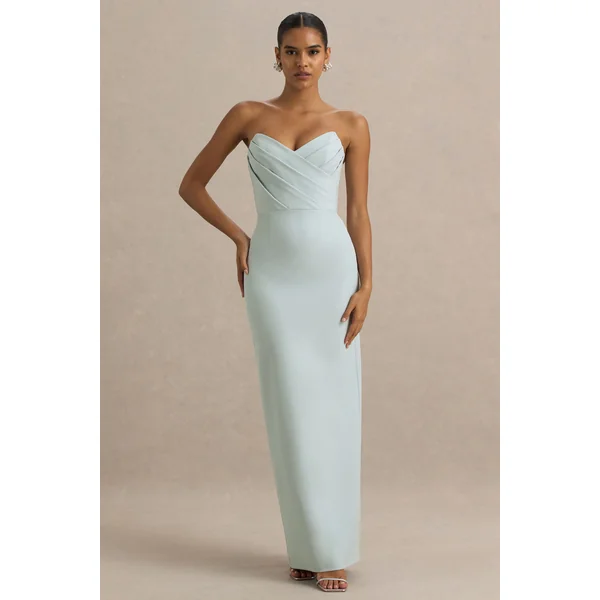 Fierce | Robe longue asymétrique bleu poudre avec détails froncés
