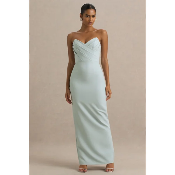 Fierce | Robe longue asymétrique bleu poudre avec détails froncés