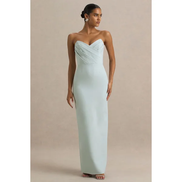 Fierce | Robe longue asymétrique bleu poudre avec détails froncés