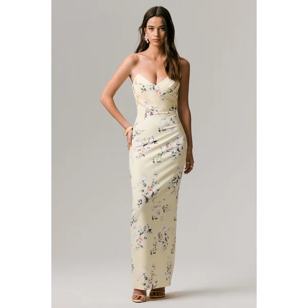 Fierce | Robe longue asymétrique froncée à imprimé citron