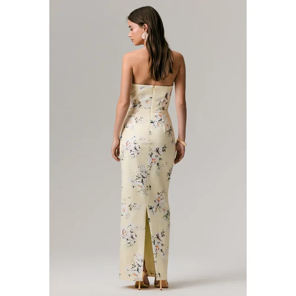 Fierce | Robe longue asymétrique froncée à imprimé citron