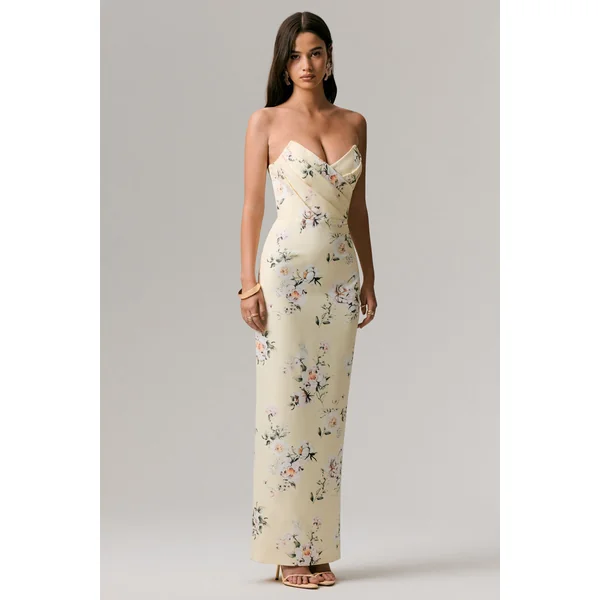Fierce | Robe longue asymétrique froncée à imprimé citron