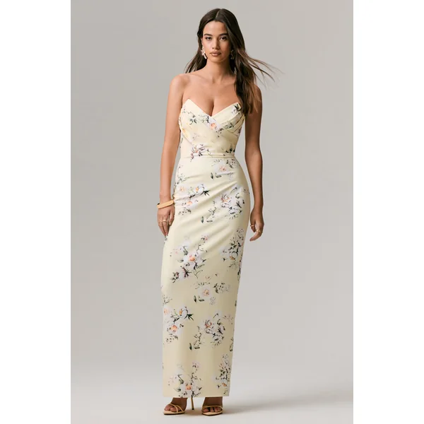 Fierce | Robe longue asymétrique froncée à imprimé citron