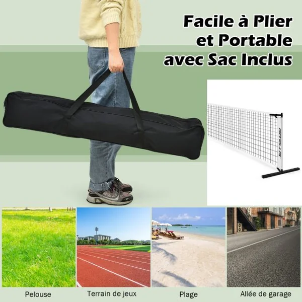 Filet de Pickleball Portable de 670 x 92 cm Tuyaux Métalliques Filet Badminton Exterieur en Polyester avec Sac de Transport en Oxford