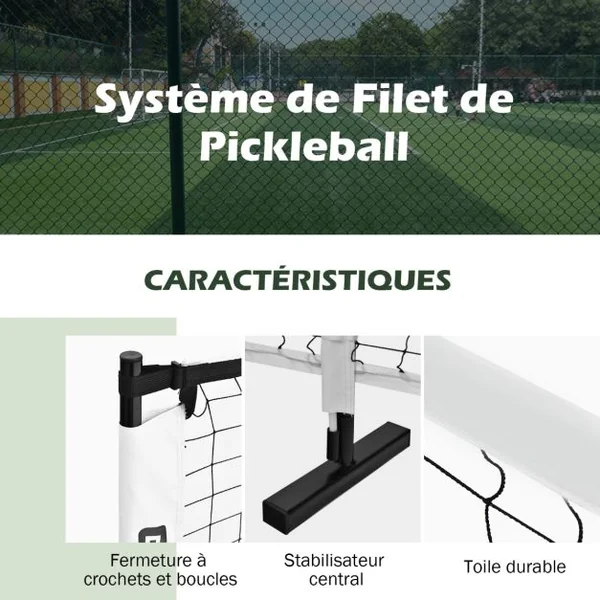 Filet de Pickleball Portable de 670 x 92 cm Tuyaux Métalliques Filet Badminton Exterieur en Polyester avec Sac de Transport en Oxford
