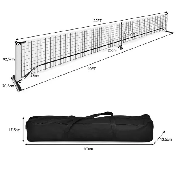 Filet de Pickleball Portable de 670 x 92 cm Tuyaux Métalliques Filet Badminton Exterieur en Polyester avec Sac de Transport en Oxford
