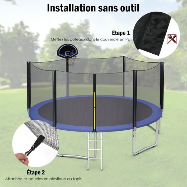 Filet de Sécurité pour Trampoline de Jardin Ø306CM avec Fermeture et Boucles H180CM