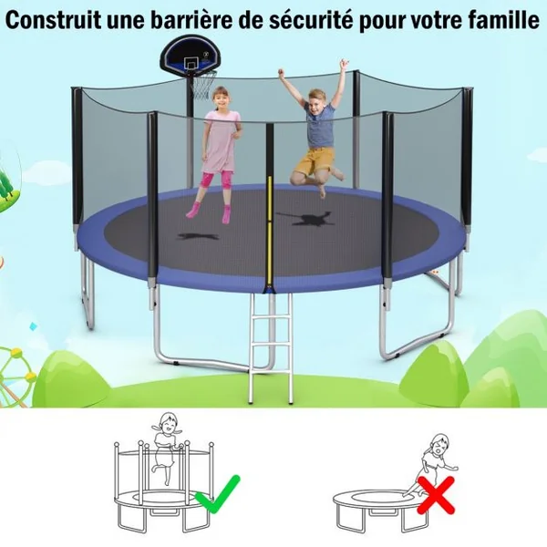 Filet de Sécurité pour Trampoline de Jardin Ø306CM avec Fermeture et Boucles H180CM