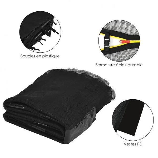 Filet de Sécurité pour Trampoline de Jardin Ø375CM avec Fermeture et Boucles H180CM