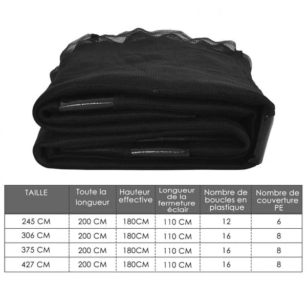 Filet de Sécurité pour Trampoline de Jardin Ø375CM avec Fermeture et Boucles H180CM