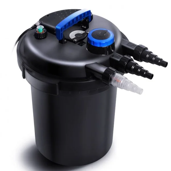 Filtre de Bassin de 10 m² Kit de Filtration pour Aquarium Capacité 25 L 10 000 L/h 3 Sorties, 38x38x51cm, Noir