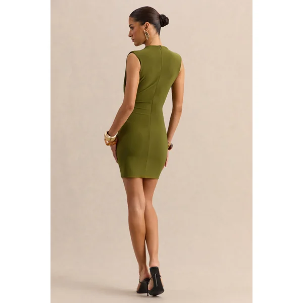 Flarissa | Mini-robe verte à encolure ronde avec détail doré et drapé