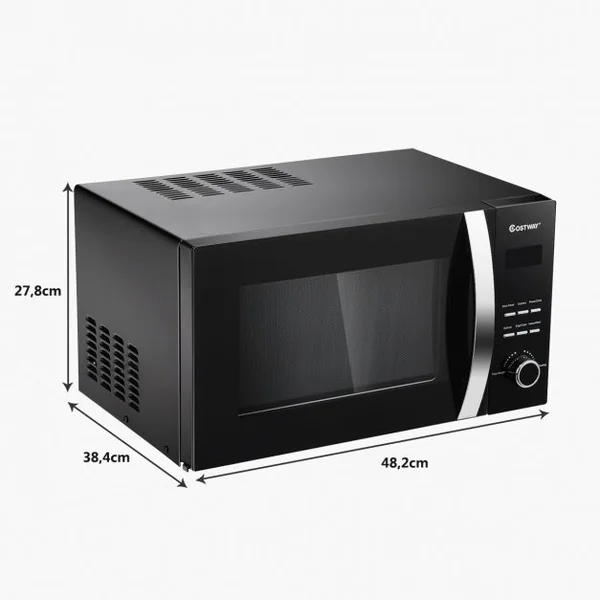 Four à micro-ondes 23L 800W en Acier inoxydable, 5 puissances, Plateau amovible, 48.2 x 38.4 x 27.8 cm, 12 kg, Noir
