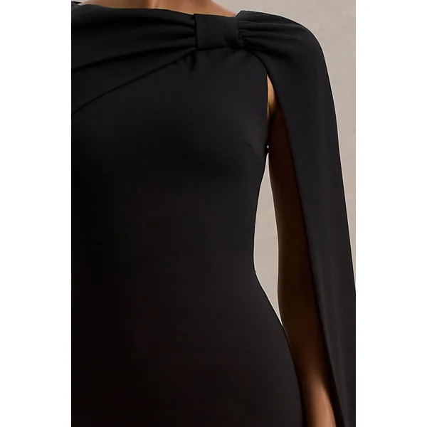 Frances | Robe longue noire a col montant et détail cape