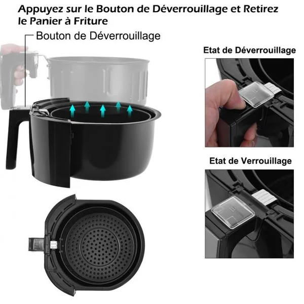 Friteuse à air 1400W Friteuse sans huile Température 82-200°C Cuve 3,2L Minuterie 0-60min 220-240V 29x34x33cm Noir