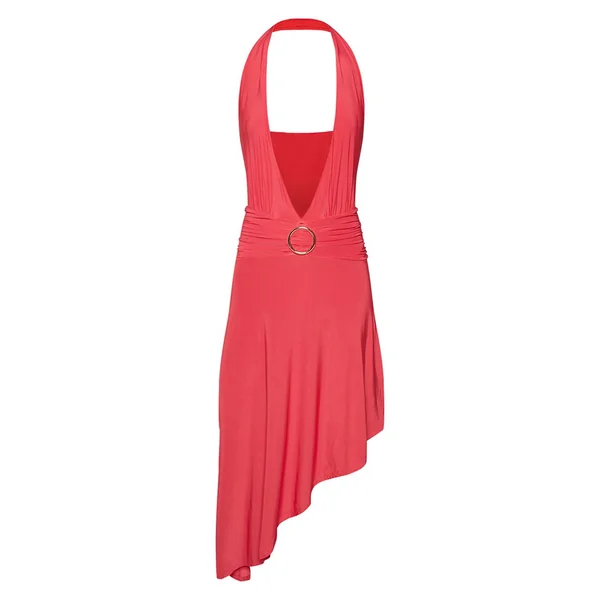 Fuchsia Robe Maxi Asymétrique À Double Couche En Jersey Fluide Avec Décolleté Plongeant Et Finitions