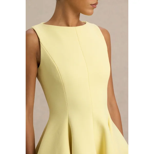 Gabrielle | Mini-Robe patineuse jaune citron à encolure bateau