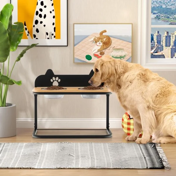 Gamelles Double pour chien Surélevé Hauteur Réglable Bols Amovibles en Acier Inox. Marqueur Porte Gamelles pour Chien