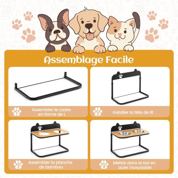 Gamelles Double pour chien Surélevé Hauteur Réglable Bols Amovibles en Acier Inox. Marqueur Porte Gamelles pour Chien