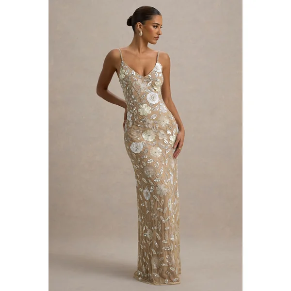 Gemini | Robe longue à bretelles ornée de fleurs