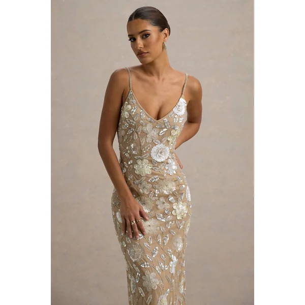 Gemini | Robe longue à bretelles ornée de fleurs