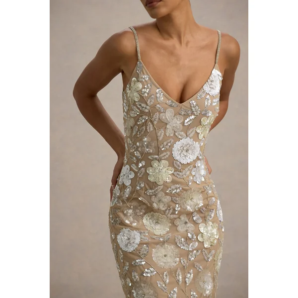 Gemini | Robe longue à bretelles ornée de fleurs