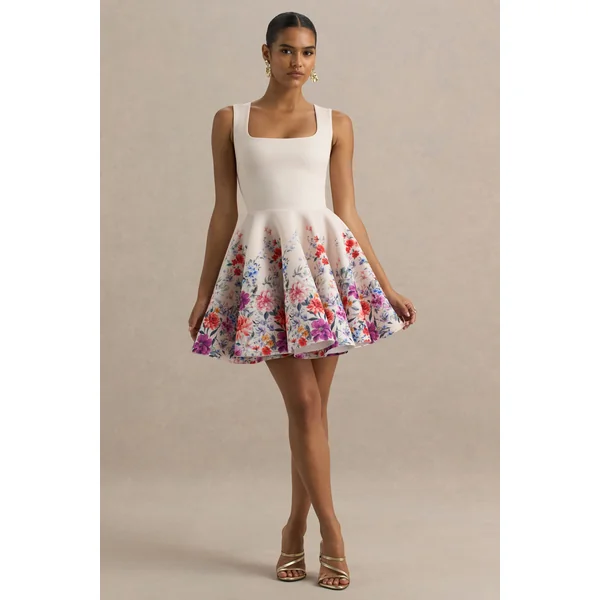 Gemstone | Mini-Robe à encolure carrée imprimé floral rose pâle