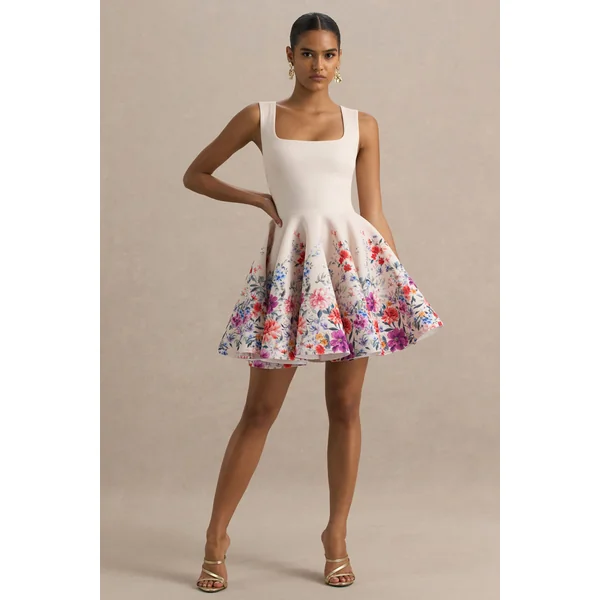 Gemstone | Mini-Robe à encolure carrée imprimé floral rose pâle