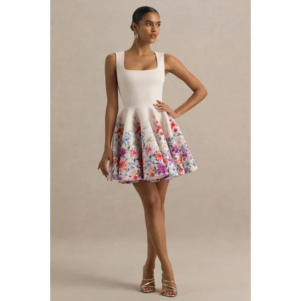 Gemstone | Mini-Robe à encolure carrée imprimé floral rose pâle