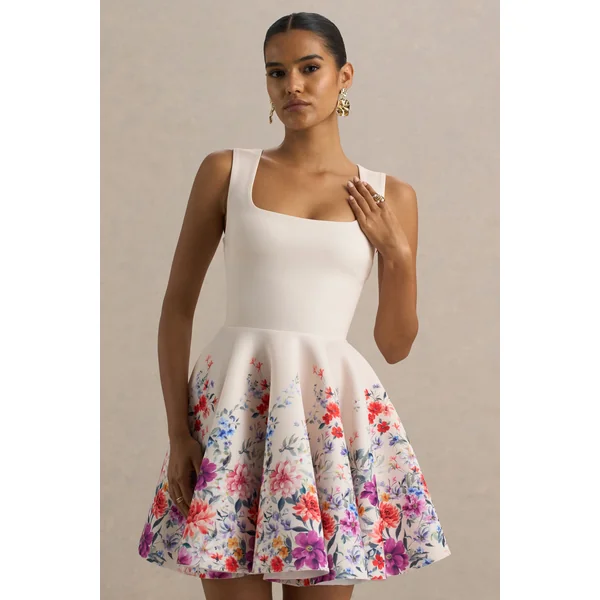 Gemstone | Mini-Robe à encolure carrée imprimé floral rose pâle