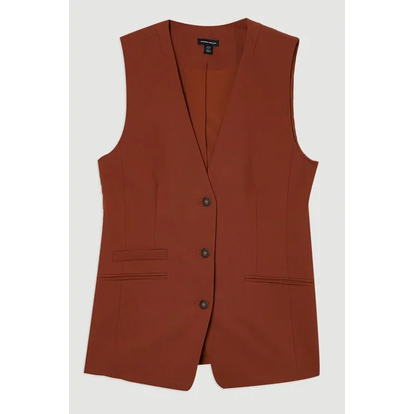 Gilet Ajusté en Sergé Essentiel à Simple Boutonnage